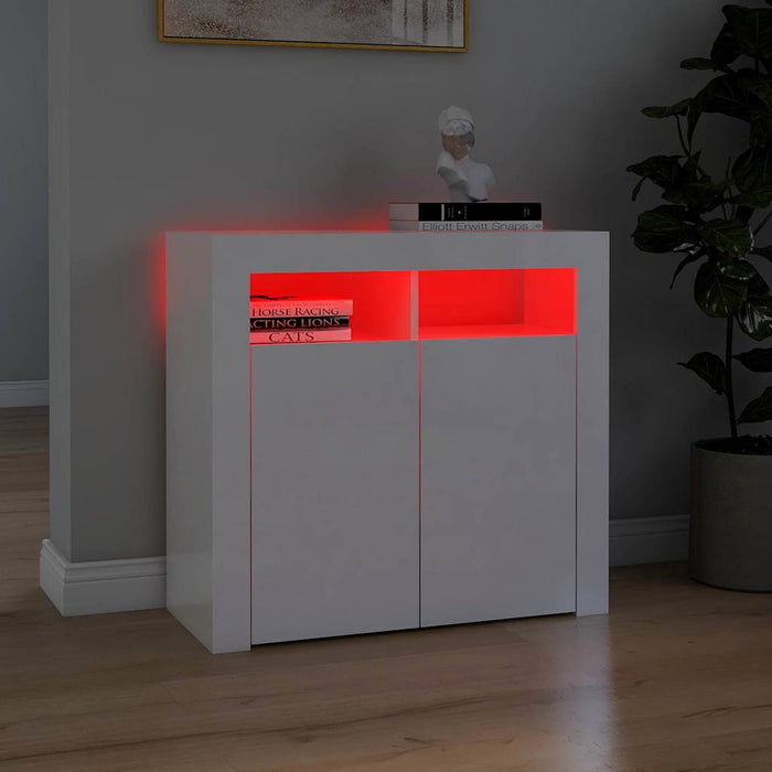 Servantă cu lumini LED, alb extralucios, 80x35x75 cm WALTI