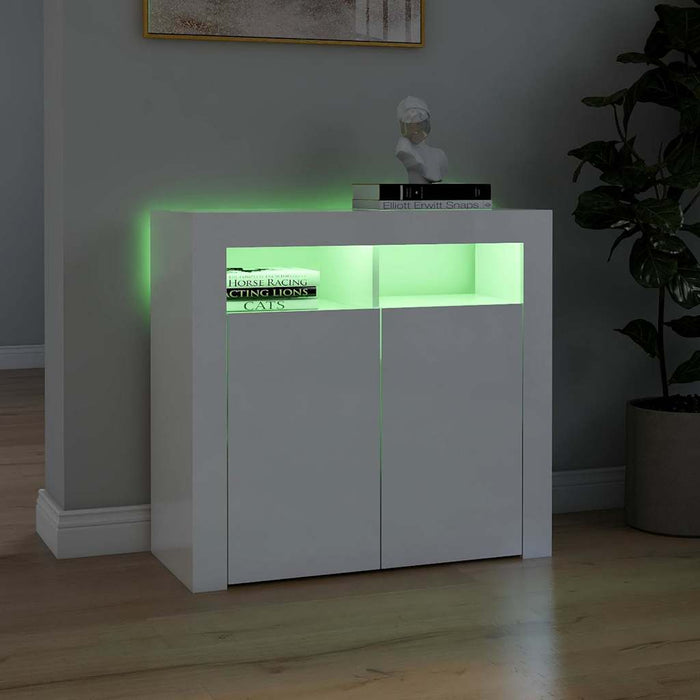Servantă cu lumini LED, alb extralucios, 80x35x75 cm WALTI