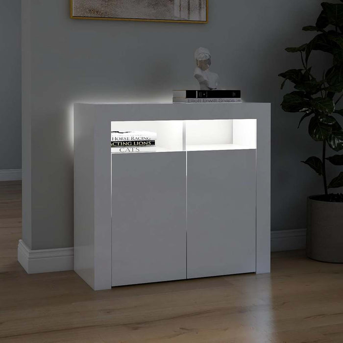 Servantă cu lumini LED, alb extralucios, 80x35x75 cm WALTI