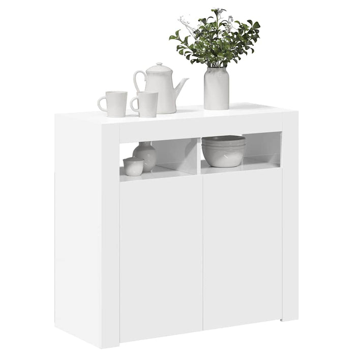 Servantă cu lumini LED, alb extralucios, 80x35x75 cm WALTI