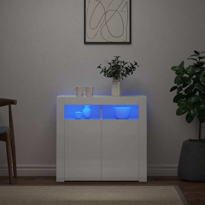 Servantă cu lumini LED, alb extralucios, 80x35x75 cm WALTI