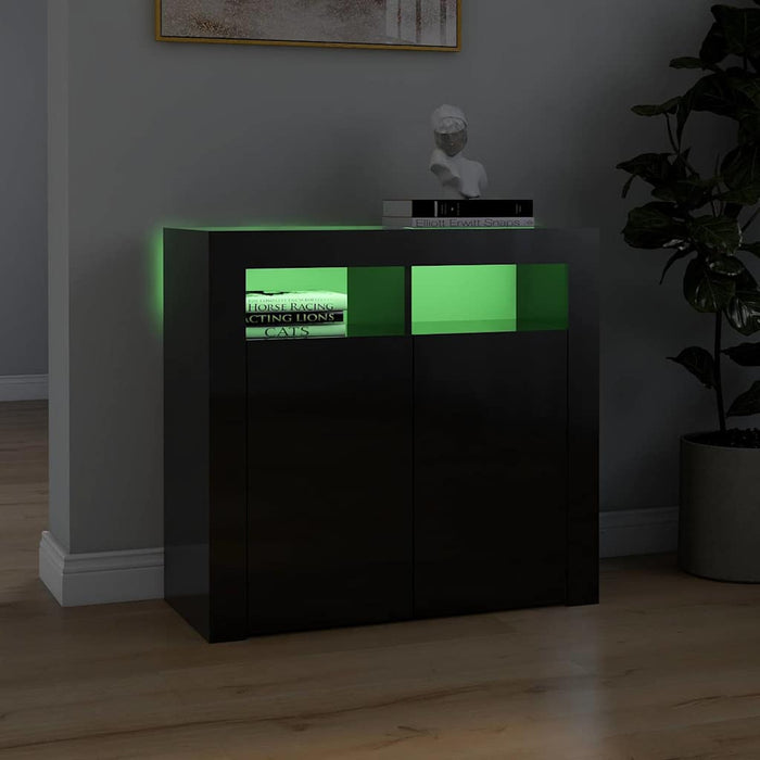 Servantă cu lumini LED, negru extralucios, 80x35x75 cm WALTI