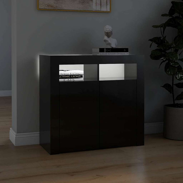 Servantă cu lumini LED, negru extralucios, 80x35x75 cm WALTI