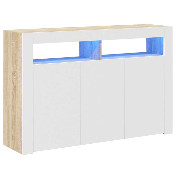 Servantă cu lumini LED, alb și stejar sonoma, 115,5x30x75 cm WALTI