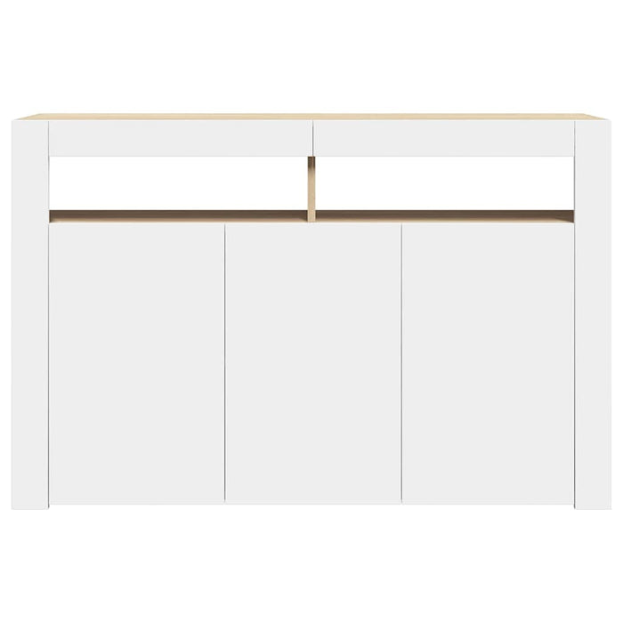 Servantă cu lumini LED, alb și stejar sonoma, 115,5x30x75 cm WALTI