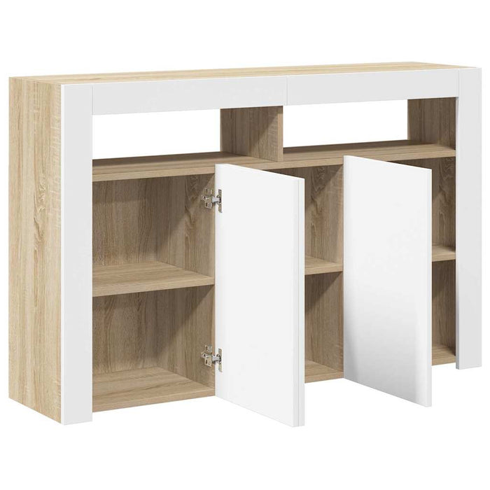 Servantă cu lumini LED, alb și stejar sonoma, 115,5x30x75 cm WALTI