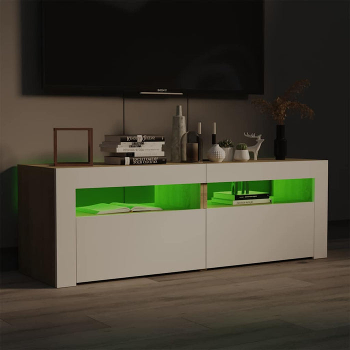Comodă TV cu lumini LED, alb și stejar Sonoma, 120x35x40 cm WALTI