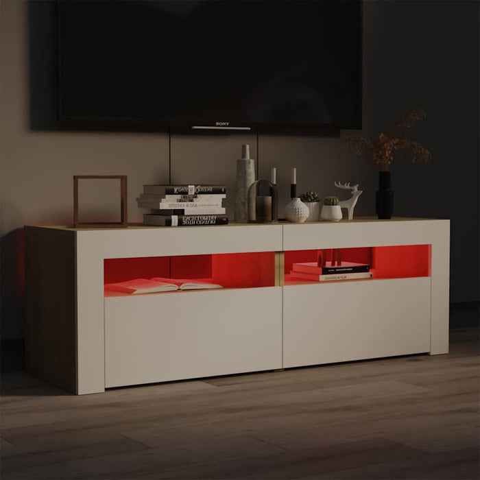 Comodă TV cu lumini LED, alb și stejar Sonoma, 120x35x40 cm WALTI