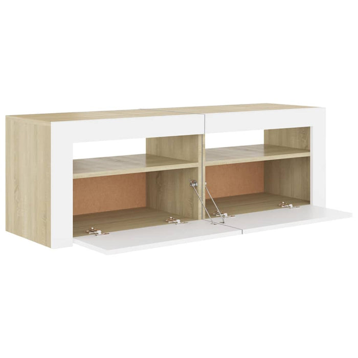 Comodă TV cu lumini LED, alb și stejar Sonoma, 120x35x40 cm WALTI