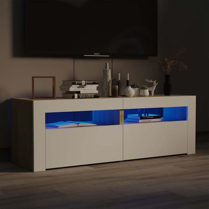 Comodă TV cu lumini LED, alb și stejar Sonoma, 120x35x40 cm WALTI