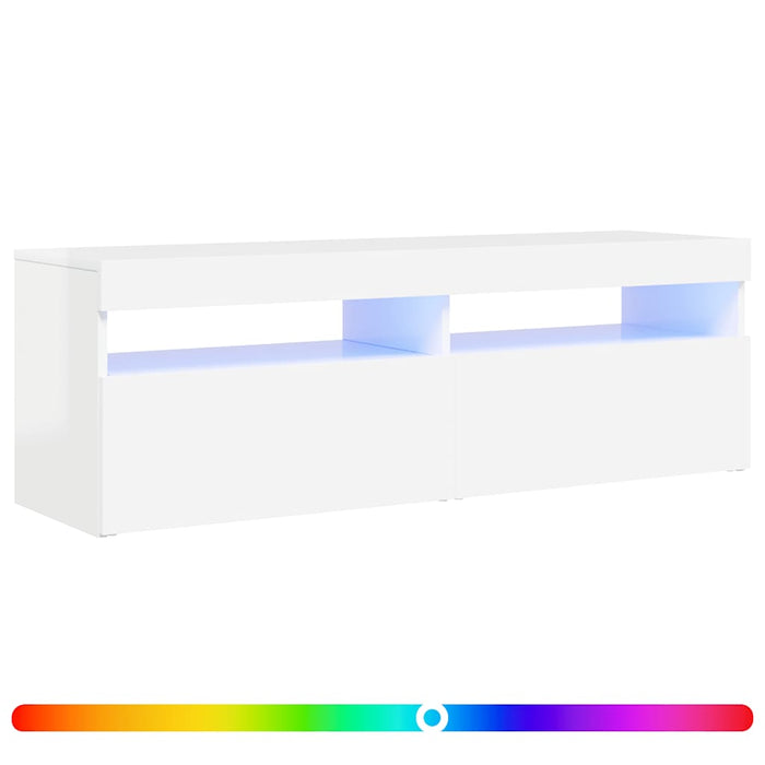 Comodă TV cu lumini LED, alb extralucios, 120x35x40 cm - WALTI WALTI