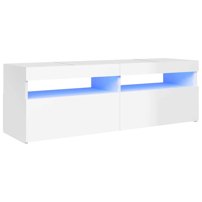 Comodă TV cu lumini LED, alb extralucios, 120x35x40 cm - WALTI WALTI