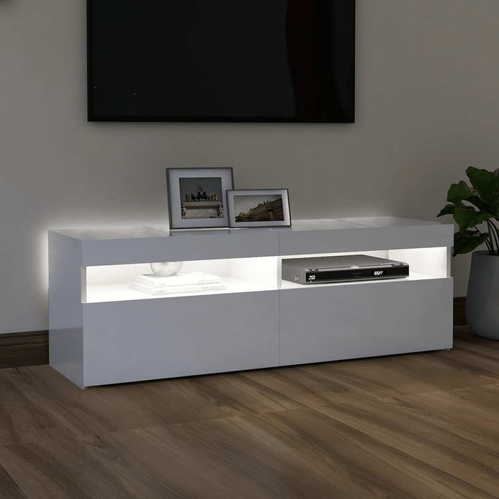 Comodă TV cu lumini LED, alb extralucios, 120x35x40 cm - WALTI WALTI