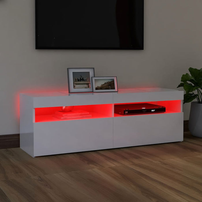 Comodă TV cu lumini LED, alb extralucios, 120x35x40 cm - WALTI WALTI