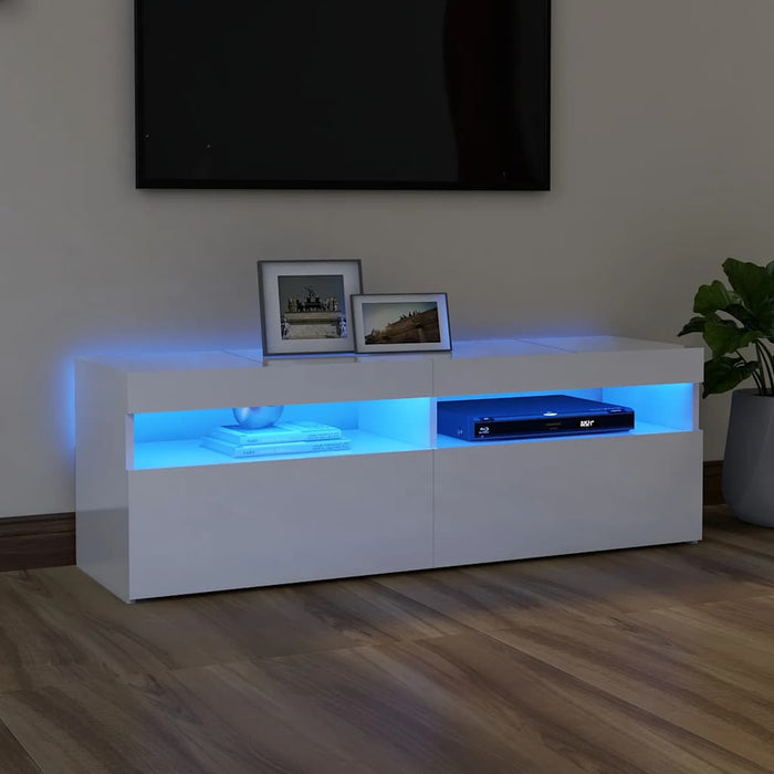 Comodă TV cu lumini LED, alb extralucios, 120x35x40 cm - WALTI WALTI