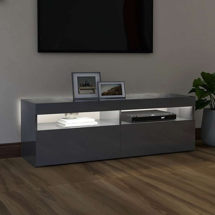 Comodă TV cu lumini LED, gri extralucios, 120x35x40 cm WALTI