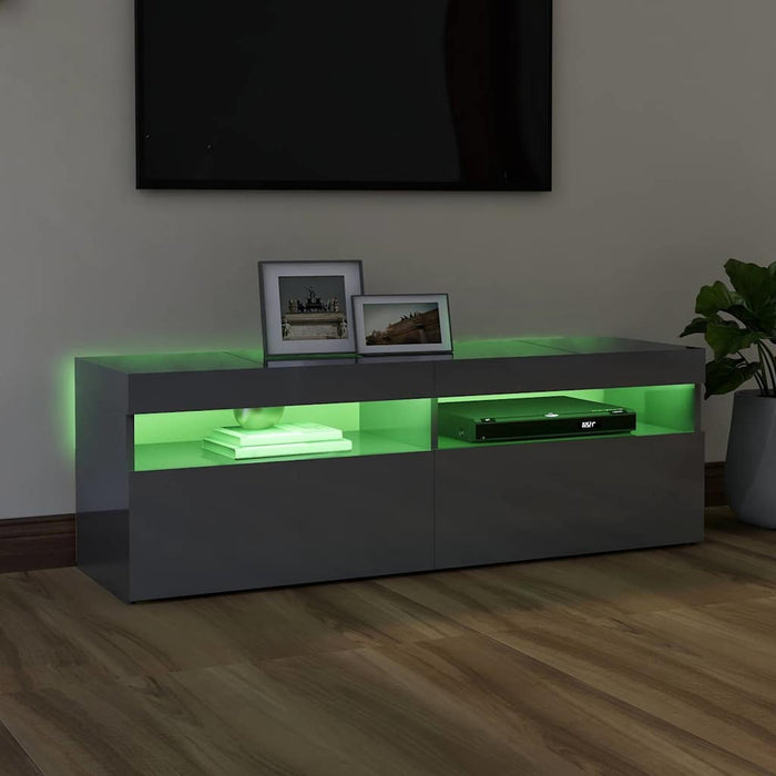 Comodă TV cu lumini LED, gri extralucios, 120x35x40 cm WALTI