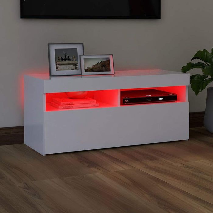 Comodă TV cu lumini LED, alb, 90x35x40 cm - WALTI WALTI
