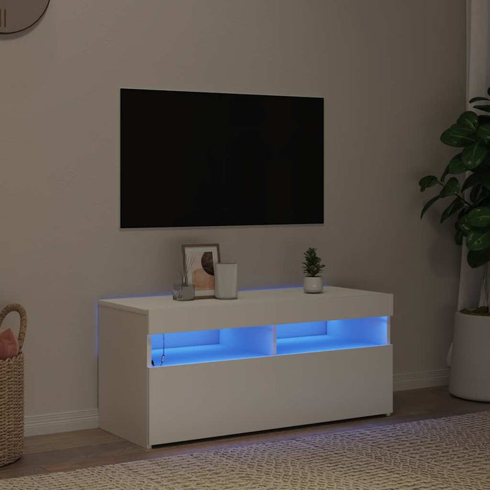 Comodă TV cu lumini LED, alb, 90x35x40 cm - WALTI WALTI