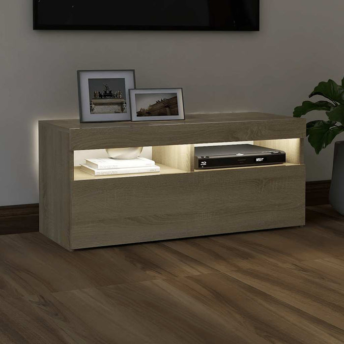 Comodă TV cu lumini LED, stejar sonoma, 90x35x40 cm - WALTI WALTI