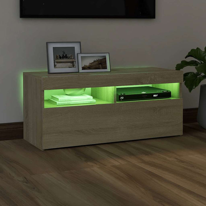 Comodă TV cu lumini LED, stejar sonoma, 90x35x40 cm - WALTI WALTI