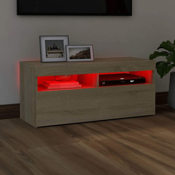 Comodă TV cu lumini LED, stejar sonoma, 90x35x40 cm - WALTI WALTI