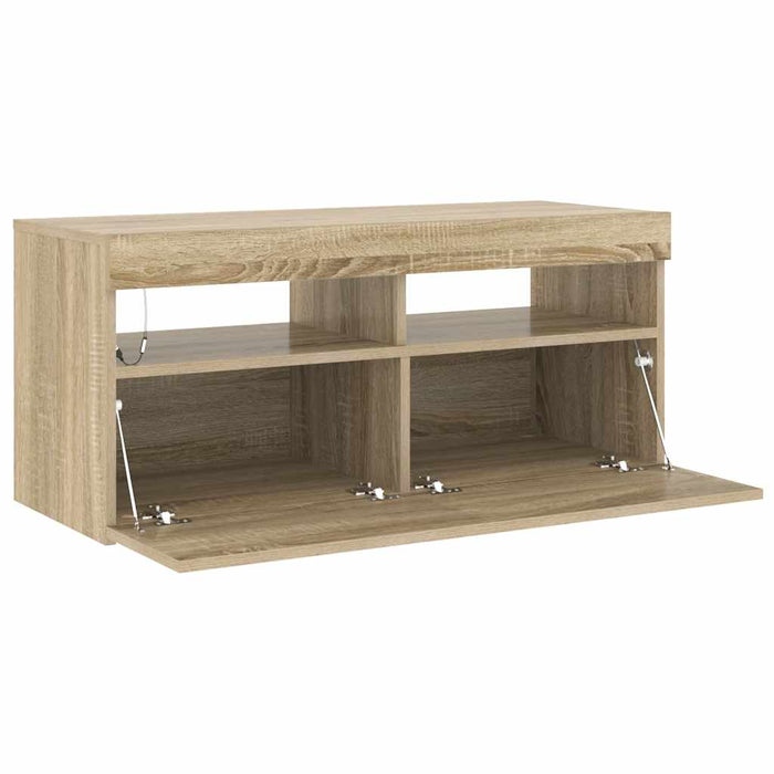 Comodă TV cu lumini LED, stejar sonoma, 90x35x40 cm - WALTI WALTI