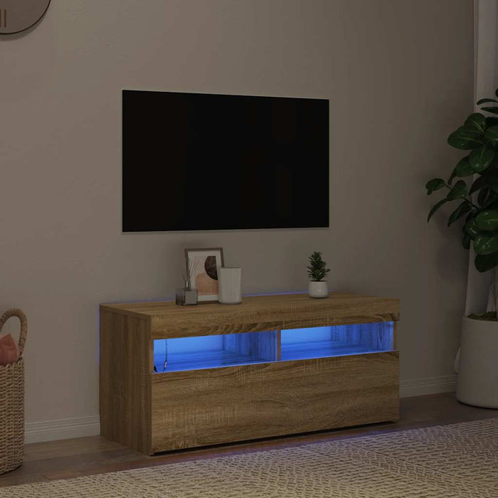 Comodă TV cu lumini LED, stejar sonoma, 90x35x40 cm - WALTI WALTI