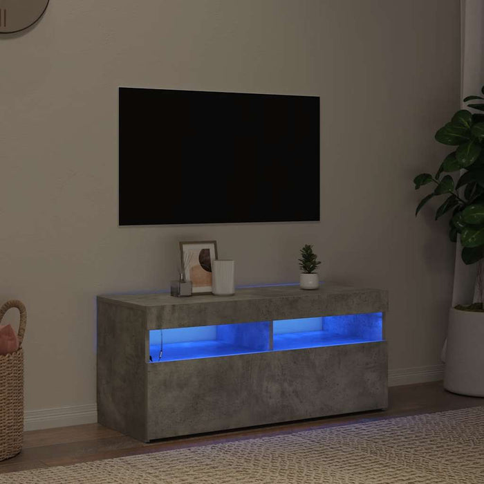 Comodă TV cu lumini LED, gri beton, 90x35x40 cm - WALTI WALTI