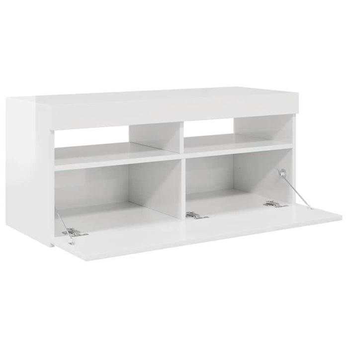 Comodă TV cu lumini LED, alb extralucios, 90x35x40 cm - WALTI WALTI