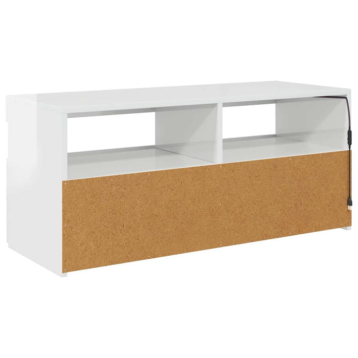 Comodă TV cu lumini LED, alb extralucios, 90x35x40 cm - WALTI WALTI