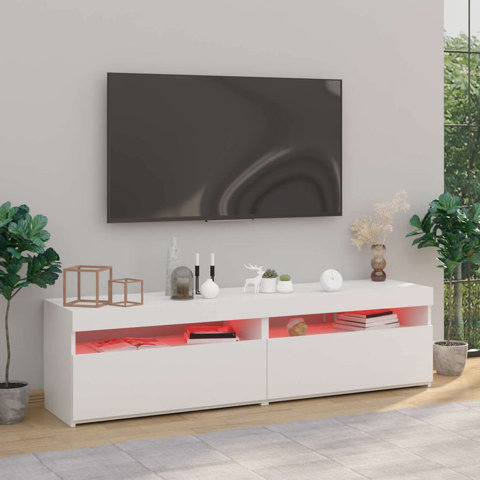 Comode TV cu lumini LED, 2 buc., alb, 75x35x40 cm - WALTI WALTI