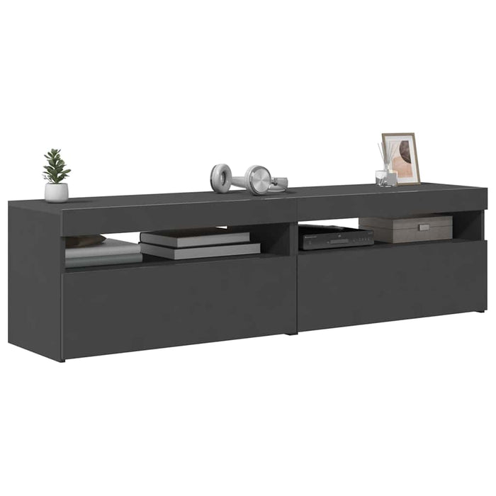 Comode TV cu lumini LED, 2 buc., gri, 75x35x40 cm WALTI