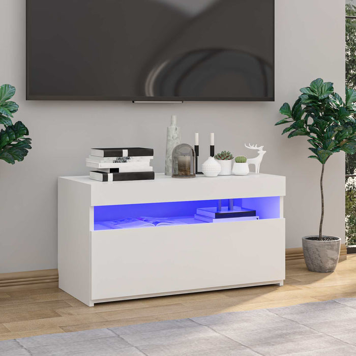 Comodă TV cu lumini LED, alb extralucios, 75x35x40 cm - WALTI WALTI