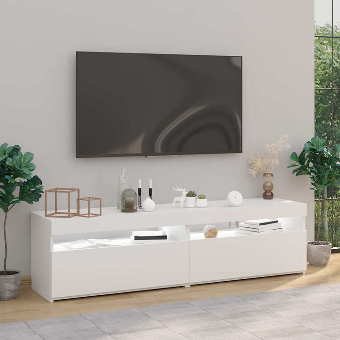 Comode TV cu lumini LED, 2 buc., alb extralucios, 75x35x40 cm WALTI