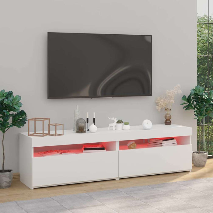 Comode TV cu lumini LED, 2 buc., alb extralucios, 75x35x40 cm WALTI