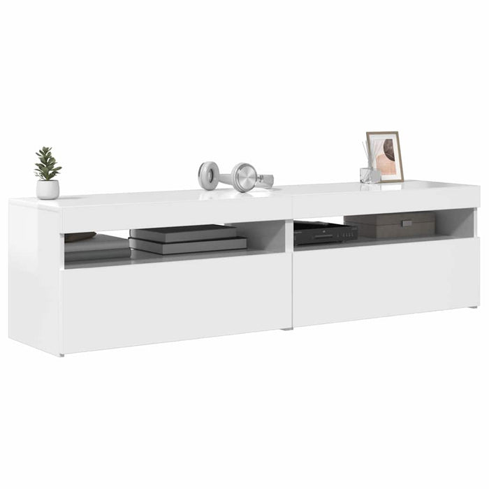 Comode TV cu lumini LED, 2 buc., alb extralucios, 75x35x40 cm WALTI