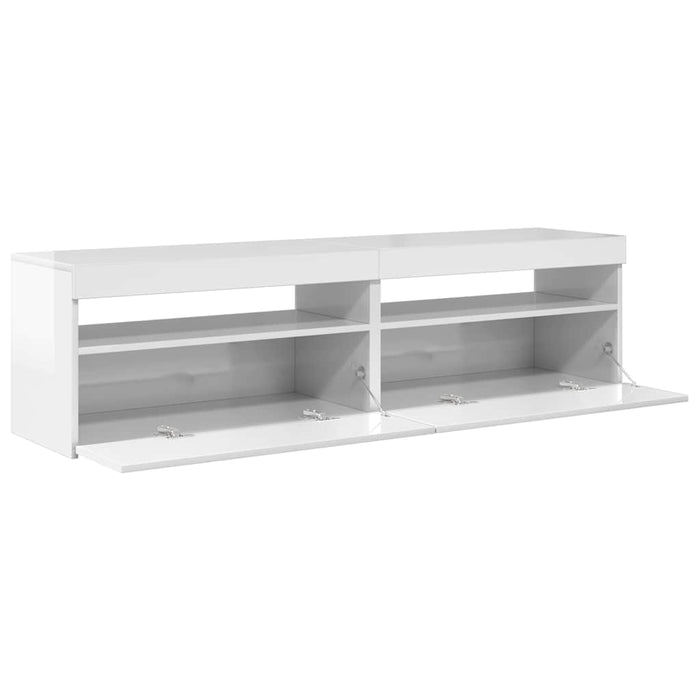 Comode TV cu lumini LED, 2 buc., alb extralucios, 75x35x40 cm WALTI