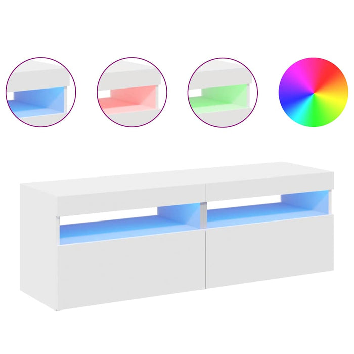 Comode TV cu lumini LED, 2 buc., alb, 60x35x40 cm - WALTI WALTI