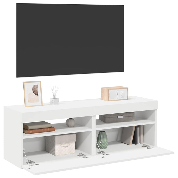 Comode TV cu lumini LED, 2 buc., alb, 60x35x40 cm - WALTI WALTI