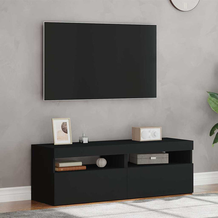 Comode TV cu lumini LED, 2 buc., negru, 60x35x40 cm WALTI