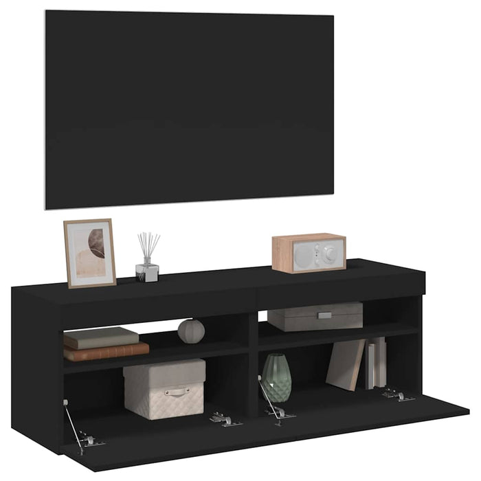 Comode TV cu lumini LED, 2 buc., negru, 60x35x40 cm WALTI