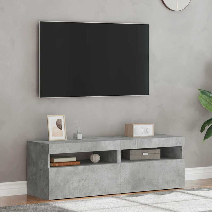 Comode TV cu lumini LED, 2 buc., gri beton, 60x35x40 cm - WALTI WALTI