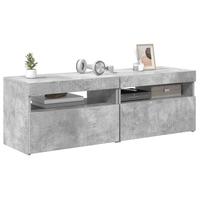 Comode TV cu lumini LED, 2 buc., gri beton, 60x35x40 cm - WALTI WALTI