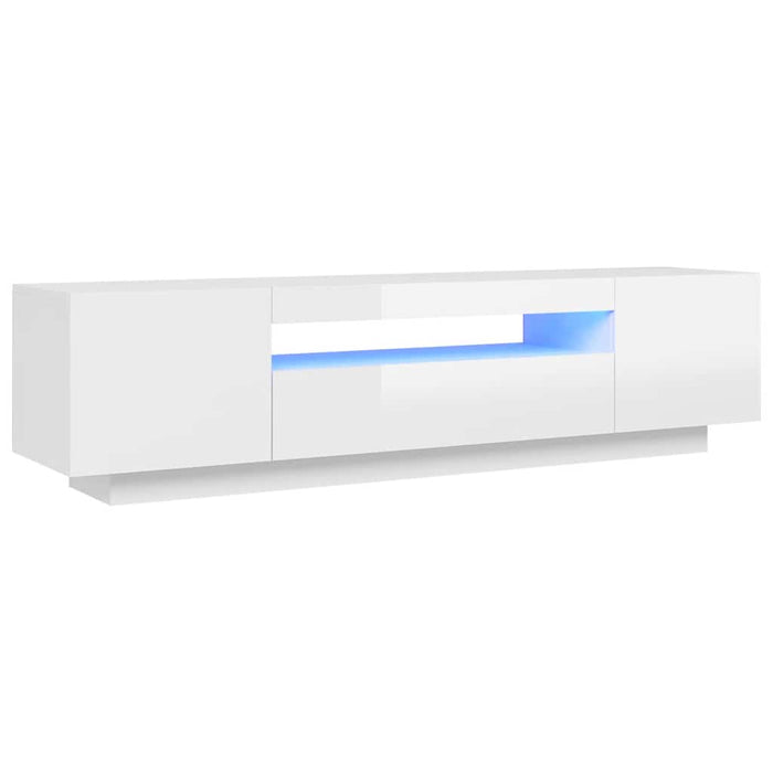 Comodă TV cu lumini LED, alb extralucios, 160x35x40 cm WALTI
