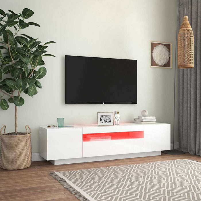 Comodă TV cu lumini LED, alb extralucios, 160x35x40 cm WALTI