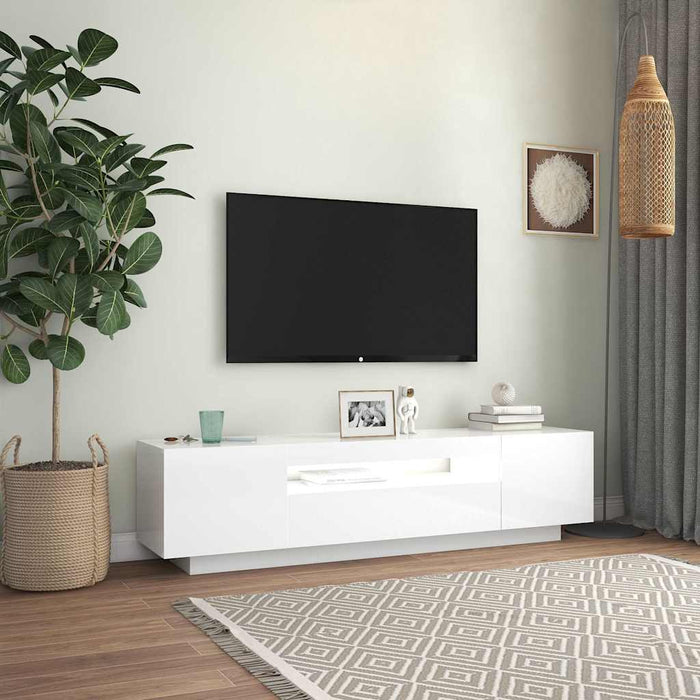 Comodă TV cu lumini LED, alb extralucios, 160x35x40 cm WALTI