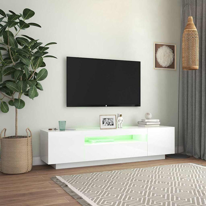 Comodă TV cu lumini LED, alb extralucios, 160x35x40 cm WALTI