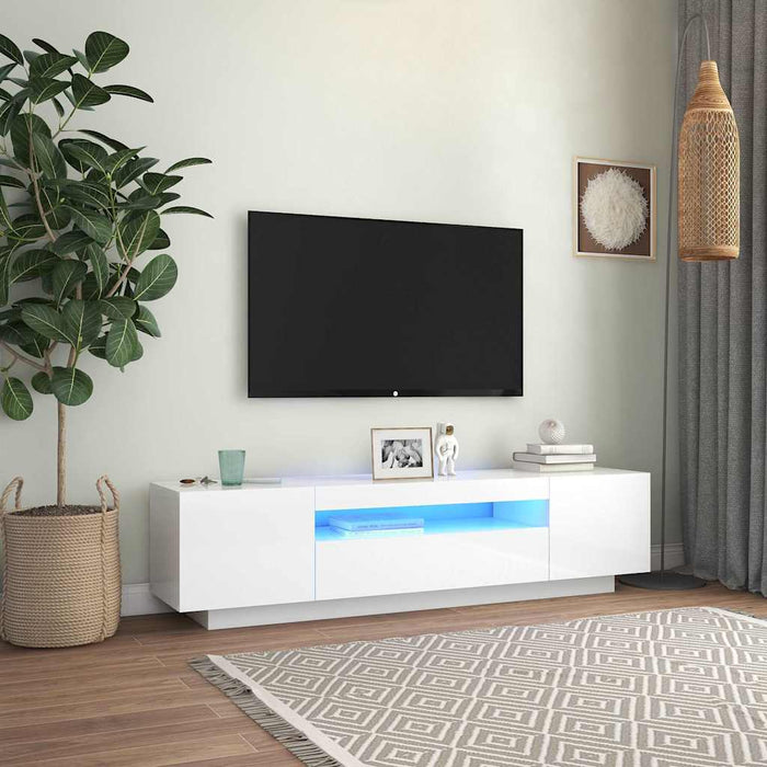 Comodă TV cu lumini LED, alb extralucios, 160x35x40 cm WALTI