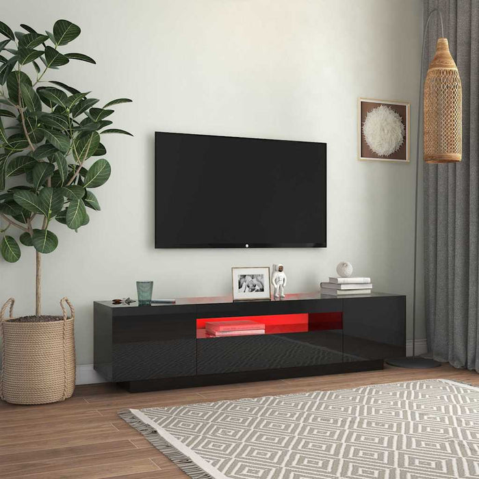 Comodă TV cu lumini LED, negru extralucios, 160x35x40 cm WALTI